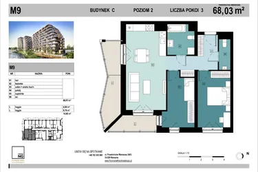 Rzut - Mieszkanie na sprzedaż 3 pokoje o powierzchni 68,03 m² - numer C9 w Panorama Kwiatkowskiego