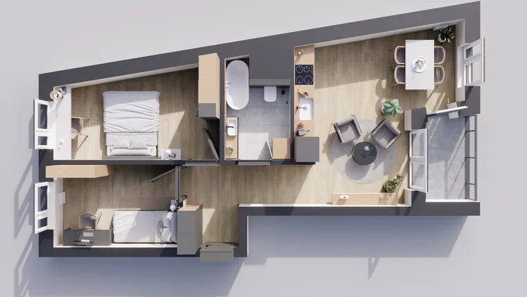 Rzut - Mieszkanie na sprzedaż 3 pokoje o powierzchni 55,45 m² - numer 22/1 w Odrzańskie Bulvary