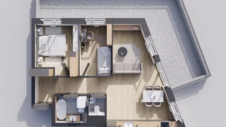 Rzut - Mieszkanie na sprzedaż 3 pokoje o powierzchni 62,35 m² - numer 22/9 w Odrzańskie Bulvary