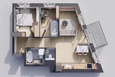 Rzut - Mieszkanie na sprzedaż 3 pokoje o powierzchni 62,06 m² - numer 22/20 w Odrzańskie Bulvary