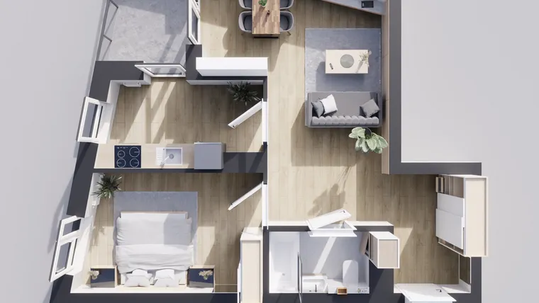 Rzut - Mieszkanie na sprzedaż 2 pokoje o powierzchni 51,72 m² - numer 23/5 w Odrzańskie Bulvary