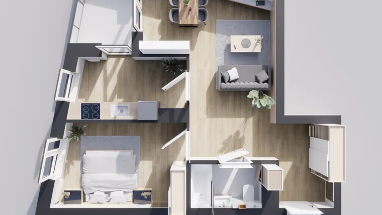 Rzut - Mieszkanie na sprzedaż 2 pokoje o powierzchni 51,72 m² - numer 23/19 w Odrzańskie Bulvary