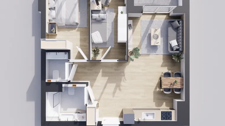 Rzut - Mieszkanie na sprzedaż 3 pokoje o powierzchni 59,96 m² - numer 23/32 w Odrzańskie Bulvary