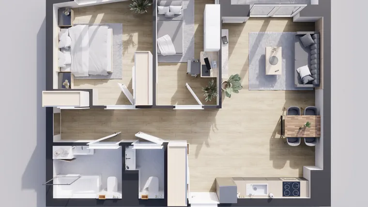 Rzut - Mieszkanie na sprzedaż 3 pokoje o powierzchni 68,5 m² - numer 23/44 w Odrzańskie Bulvary