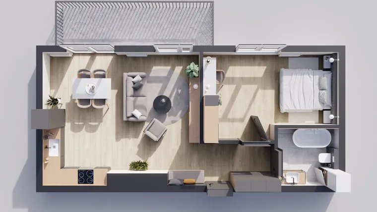 Rzut - Mieszkanie na sprzedaż 2 pokoje o powierzchni 54,76 m² - numer 23/74 w Odrzańskie Bulvary