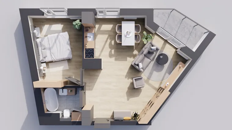 Rzut - Mieszkanie na sprzedaż 2 pokoje o powierzchni 48,31 m² - numer 24/3 w Odrzańskie Bulvary