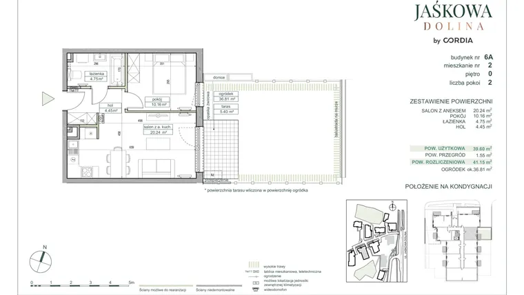Rzut - Mieszkanie na sprzedaż 2 pokoje o powierzchni 41,15 m² - numer 6.A.2 w Villa Jaśkowa Dolina etap II