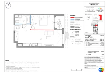 Rzut - Mieszkanie na sprzedaż 2 pokoje o powierzchni 49,37 m² - numer A1.2/105 w Fabrica URSUS