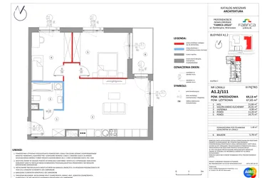 Rzut - Mieszkanie na sprzedaż 3 pokoje o powierzchni 67,52 m² - numer A1.2/111 w Fabrica URSUS