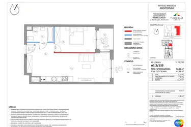 Rzut - Mieszkanie na sprzedaż 2 pokoje o powierzchni 49,45 m² - numer A1.2/133 w Fabrica URSUS