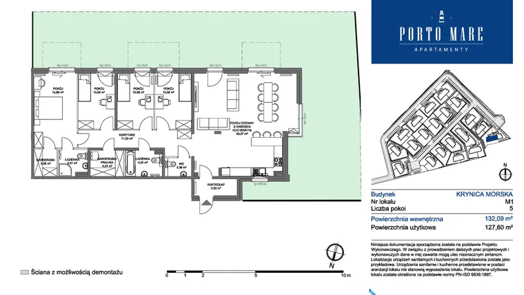 Rzut - Mieszkanie na sprzedaż 5 pokoi o powierzchni 127,6 m² - numer KRYNICA MORSKA M1 w Porto Mare