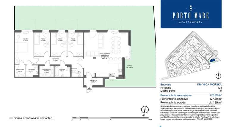 Rzut - Mieszkanie na sprzedaż 5 pokoi o powierzchni 127,6 m² - numer KRYNICA MORSKA M1 w Porto Mare