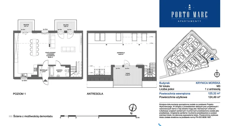 Rzut - Mieszkanie na sprzedaż 4 pokoje o powierzchni 124,49 m² - numer KRYNICA MORSKA M3 w Porto Mare