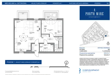 Rzut - Mieszkanie na sprzedaż 2 pokoje o powierzchni 124,49 m² - numer KRYNICA MORSKA M3 w Porto Mare