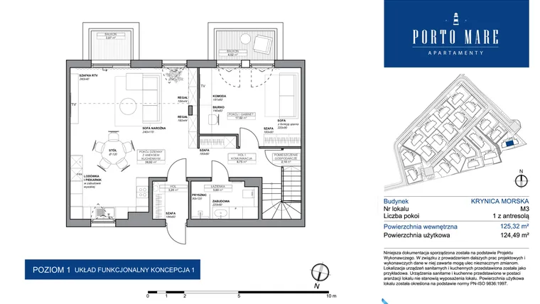 Rzut - Mieszkanie na sprzedaż 2 pokoje o powierzchni 124,49 m² - numer KRYNICA MORSKA M3 w Porto Mare