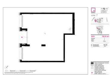Rzut - Lokal użytkowy na sprzedaż 1 pokój o powierzchni 79,31 m² - numer I-U13 w 19. Dzielnica