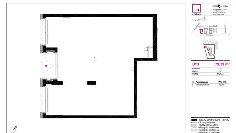 Rzut - Lokal użytkowy na sprzedaż 1 pokój o powierzchni 79,31 m² - numer I-U13 w 19. Dzielnica