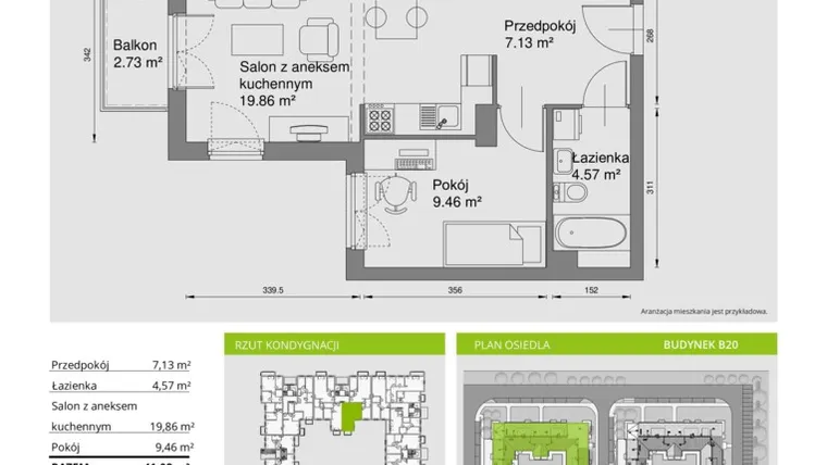Rzut - Mieszkanie na sprzedaż 2 pokoje o powierzchni 41,02 m² - numer B20/078 w Słoneczne Miasteczko