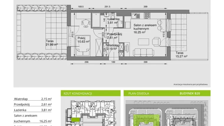 Rzut - Mieszkanie na sprzedaż 2 pokoje o powierzchni 35,45 m² - numer B20/106 w Słoneczne Miasteczko