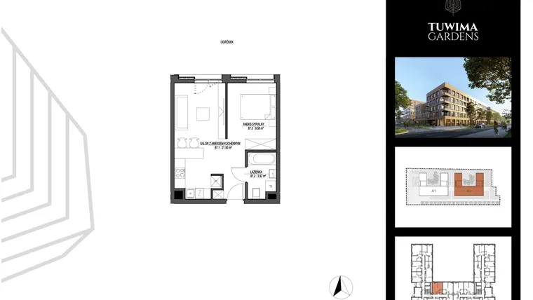 Rzut - Mieszkanie na sprzedaż 1 pokój o powierzchni 42,48 m² - numer A2/87 w Tuwima Gardens