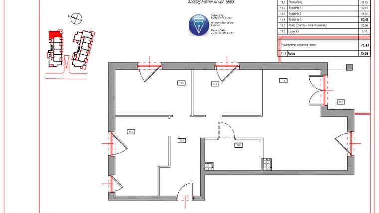 Rzut - Mieszkanie na sprzedaż 4 pokoje o powierzchni 76,43 m² - numer A.11 w Villa Verona Mielno