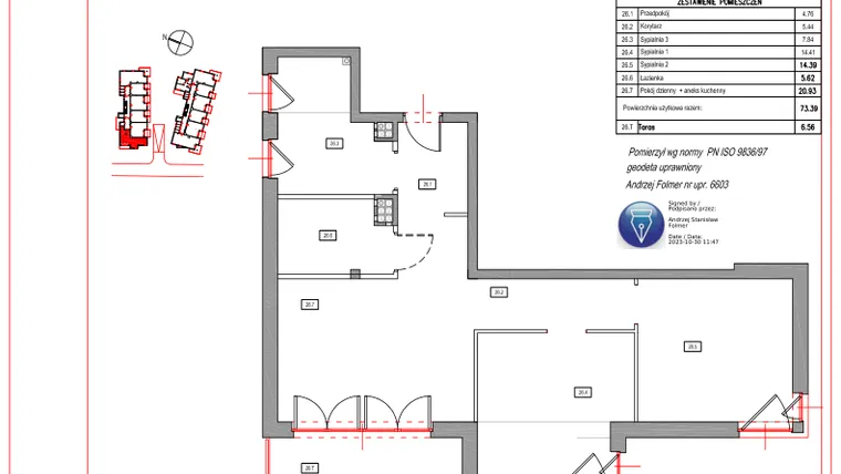 Rzut - Mieszkanie na sprzedaż 3 pokoje o powierzchni 73,39 m² - numer A.26 w Villa Verona Mielno