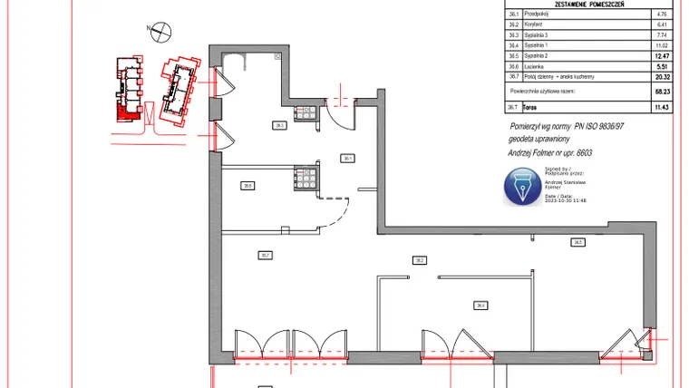 Rzut - Mieszkanie na sprzedaż 3 pokoje o powierzchni 68,23 m² - numer A.36 w Villa Verona Mielno