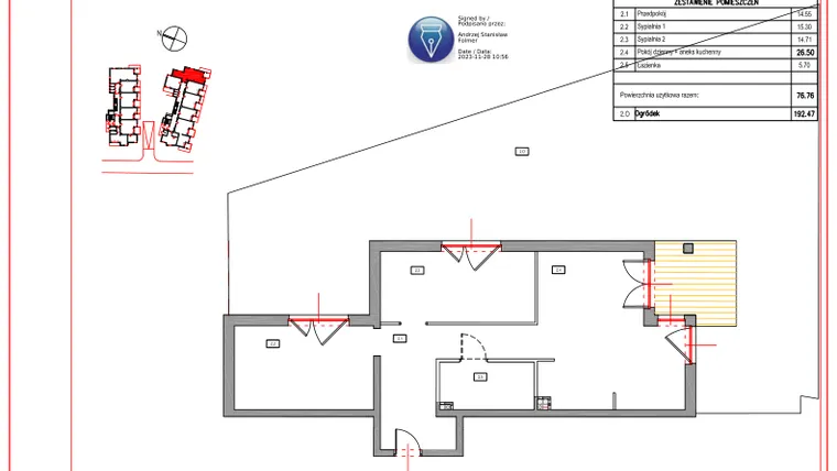 Rzut - Mieszkanie na sprzedaż 3 pokoje o powierzchni 76,76 m² - numer B.2 w Villa Verona Mielno