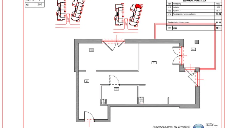 Rzut - Mieszkanie na sprzedaż 2 pokoje o powierzchni 61,48 m² - numer B.12 w Villa Verona Mielno