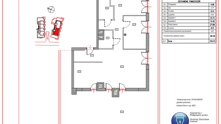 Rzut - Mieszkanie na sprzedaż 3 pokoje o powierzchni 89,39 m² - numer B.32 w Villa Verona Mielno