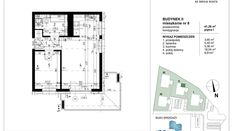 Rzut - Mieszkanie na sprzedaż 2 pokoje o powierzchni 41,26 m² - numer II/8 w Koncertowa na skraju miasta