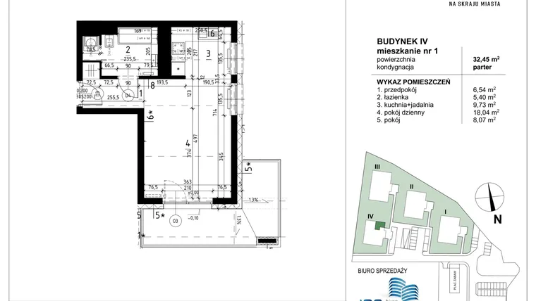 Rzut - Mieszkanie na sprzedaż 1 pokój o powierzchni 32,45 m² - numer IV/1 w Koncertowa na skraju miasta