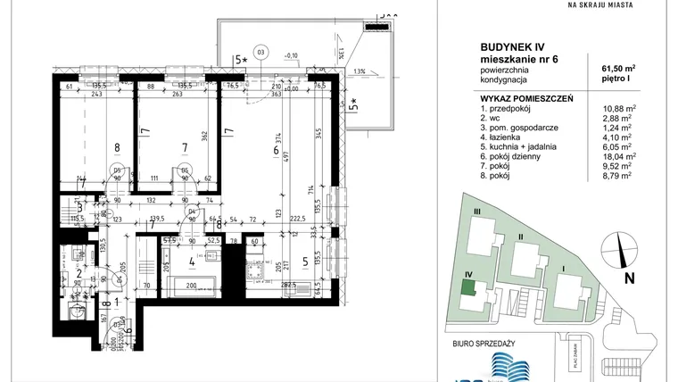Rzut - Mieszkanie na sprzedaż 3 pokoje o powierzchni 61,5 m² - numer IV/6 w Koncertowa na skraju miasta