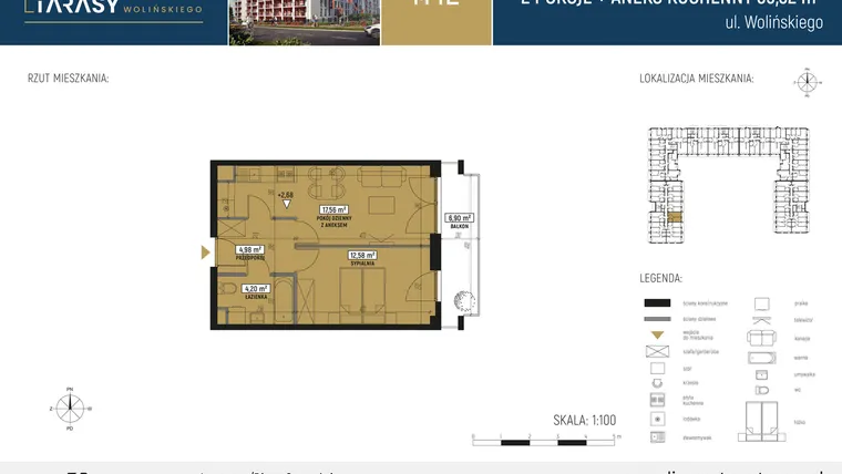Rzut - Mieszkanie na sprzedaż 2 pokoje o powierzchni 39,32 m² - numer DM42 w Diamentowe Tarasy