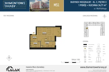 Rzut - Mieszkanie na sprzedaż 1 pokój o powierzchni 34,77 m² - numer CM51 w Diamentowe Tarasy