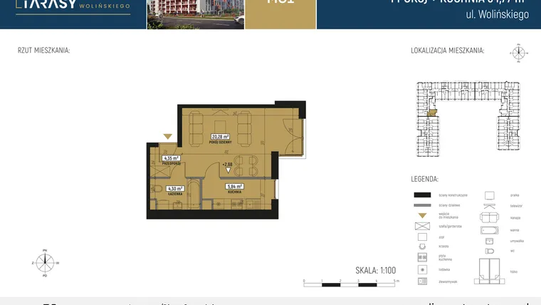 Rzut - Mieszkanie na sprzedaż 1 pokój o powierzchni 34,77 m² - numer CM51 w Diamentowe Tarasy