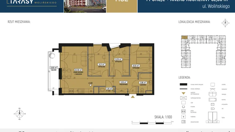 Rzut - Mieszkanie na sprzedaż 4 pokoje o powierzchni 62,38 m² - numer CM62 w Diamentowe Tarasy