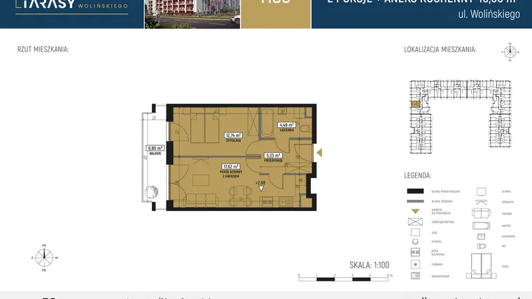 Rzut - Mieszkanie na sprzedaż 2 pokoje o powierzchni 40,08 m² - numer CM65 w Diamentowe Tarasy