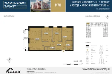 Rzut - Mieszkanie na sprzedaż 4 pokoje o powierzchni 63,15 m² - numer CM70 w Diamentowe Tarasy