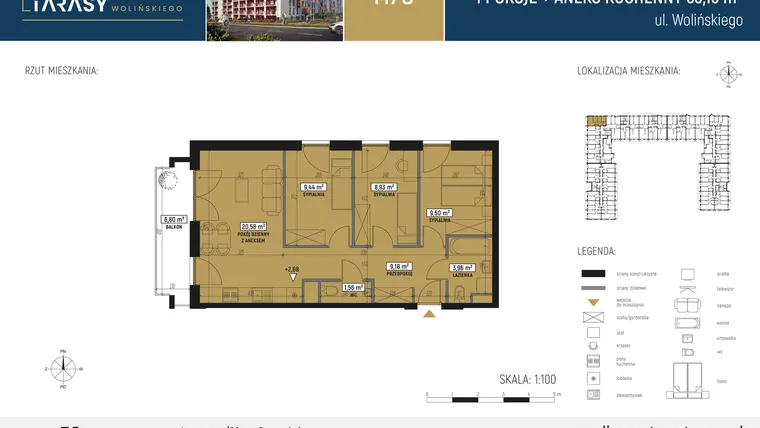 Rzut - Mieszkanie na sprzedaż 4 pokoje o powierzchni 63,15 m² - numer CM70 w Diamentowe Tarasy