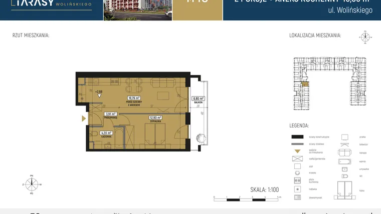 Rzut - Mieszkanie na sprzedaż 2 pokoje o powierzchni 40,8 m² - numer DM48 w Diamentowe Tarasy