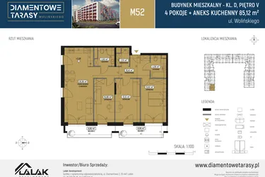 Rzut - Mieszkanie na sprzedaż 4 pokoje o powierzchni 85,12 m² - numer DM52 w Diamentowe Tarasy