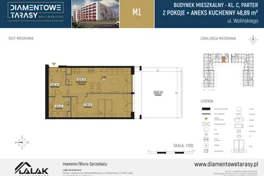 Rzut - Mieszkanie na sprzedaż 2 pokoje o powierzchni 48,8 m² - numer CM01 w Diamentowe Tarasy
