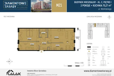 Rzut - Mieszkanie na sprzedaż 3 pokoje o powierzchni 75,52 m² - numer M21 w Diamentowe Tarasy