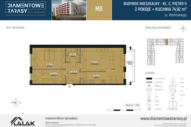 Rzut - Mieszkanie na sprzedaż 3 pokoje o powierzchni 74,86 m² - numer M08 w Diamentowe Tarasy