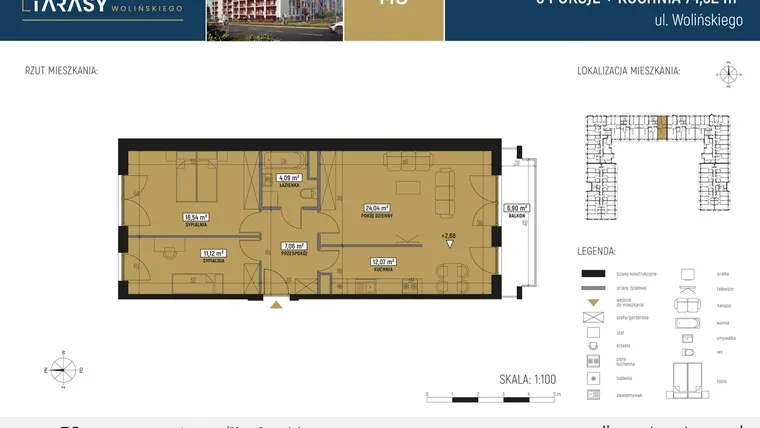 Rzut - Mieszkanie na sprzedaż 3 pokoje o powierzchni 74,86 m² - numer M08 w Diamentowe Tarasy