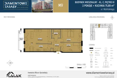 Rzut - Mieszkanie na sprzedaż 3 pokoje o powierzchni 76,16 m² - numer M09 w Diamentowe Tarasy