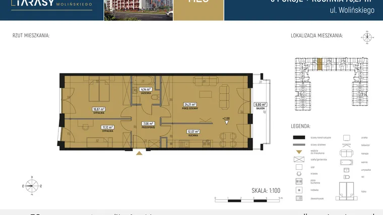 Rzut - Mieszkanie na sprzedaż 3 pokoje o powierzchni 75,3 m² - numer M25 w Diamentowe Tarasy