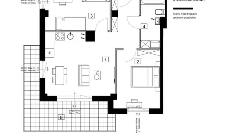 Rzut - Mieszkanie na sprzedaż 3 pokoje o powierzchni 52,74 m² - numer B.1.05 w Włoskie Tarasy