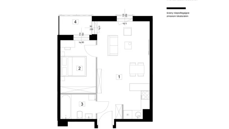 Rzut - Mieszkanie na sprzedaż 2 pokoje o powierzchni 38,26 m² - numer D.2.16 w Zielone Aleje